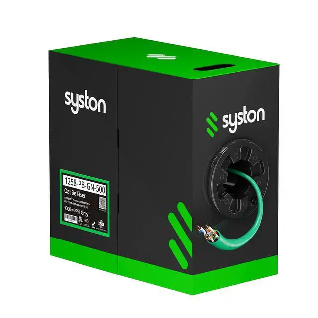 Main image of SYSTON CAT 6E Ethernet Network Lan Cable Bulk Raw - 600 MHz 23 AWG UTP Solid Bare Copper Wire For Indoor/Outdoor IP PoE Applications, FT4/CMR/Riser-Rated ETL Listed RoHS Without RJ45 End - Green, 152m