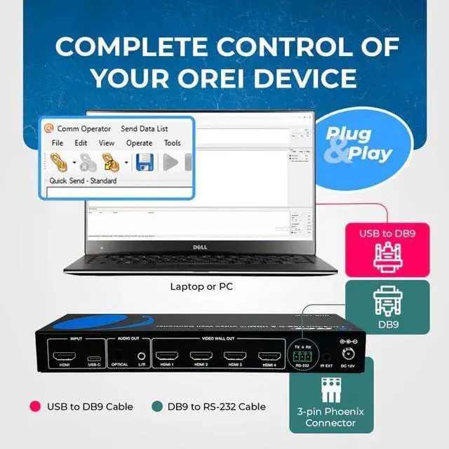 Alt view image 3 of 6 - OREI USB to RS-232 3-pin Phoenix Serial Cable for Serial Control | USB to DB9 & DB9 to RS-232 Combo | Compatible with Windows and Mac | 7 feet Long (USB-to-RS-232)