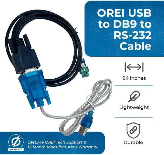 Alt view image 4 of 6 - OREI USB to RS-232 3-pin Phoenix Serial Cable for Serial Control | USB to DB9 & DB9 to RS-232 Combo | Compatible with Windows and Mac | 7 feet Long (USB-to-RS-232)