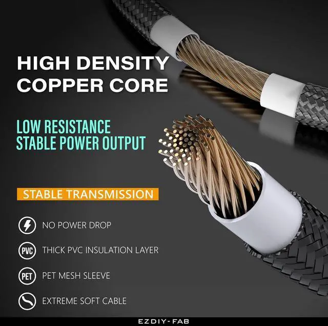 Alt view image 2 of 6 - EZDIY-FAB PSU Extension Cable Sleeved Custom Mod PC Power Supply Cable, Soft Nylon Braided with Comb Kit 24PIN/8PIN to 6+2Pin/ 8PIN to 4+4PIN-30CM 300MM-Carbon