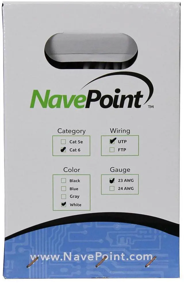 Alt view image 2 of 3 - NavePoint Cat6 (CCA), 250ft, White, Solid Bulk Ethernet Cable, 550MHz, 23AWG 4 Pair, Unshielded Twisted Pair (UTP)
