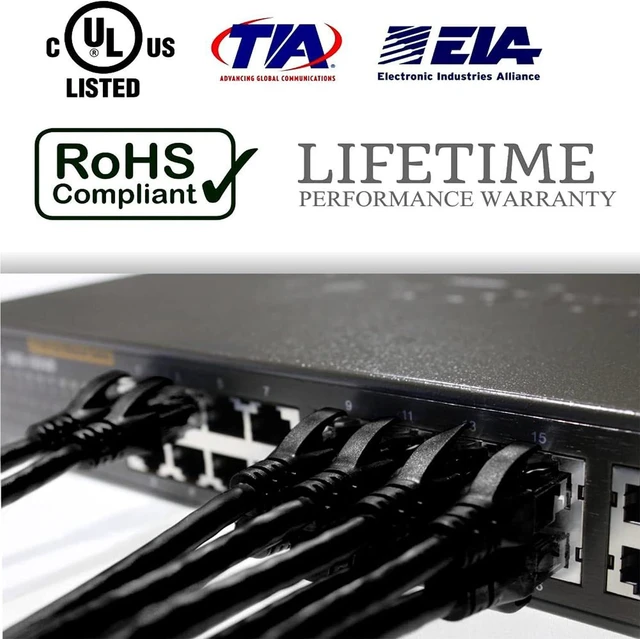 Alt view image 5 of 6 - Cat6 RJ45 Ethernet Patch Cables, 25FT Black, Lifetime Performance Warranty