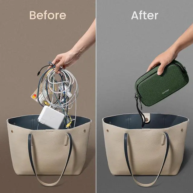 Alt view image 6 of 7 - tomtoc Electronic organizer travel bag, waterproof double compartment, technical bag, cable organizer, phone, hard drive, power bank, travel accessories