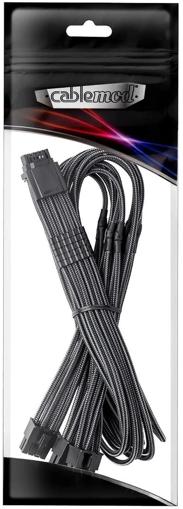 Alt view image 3 of 3 - CableMod C-Series ModMesh Sleeved 12VHPWR StealthSense PCI-e Cable for Corsair (Carbon, 16-pin to Triple 8-pin, 60cm)