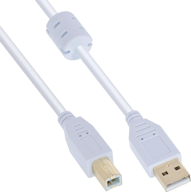 Main image of InLine 34555W A to B USB 2.0 Cable (5m) with Ferrite Core White/Gold
