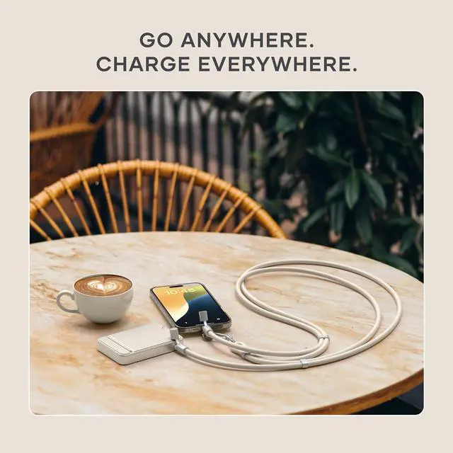 Alt view image 3 of 7 - Satechi OntheGo USB-C Lanyard Cable, 60W Fast Charging, 480Mbps Data Transfer, Built-in Crossbody Strap, Adjustable 1.5m / 4.9ft Braided Cord, USB-C to USB-C Cable for iPhone, Android Sand