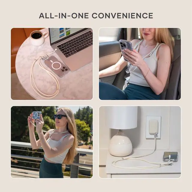 Alt view image 7 of 7 - Satechi OntheGo USB-C Lanyard Cable, 60W Fast Charging, 480Mbps Data Transfer, Built-in Crossbody Strap, Adjustable 1.5m / 4.9ft Braided Cord, USB-C to USB-C Cable for iPhone, Android Sand