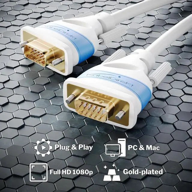 Alt view image 2 of 7 - KabelDirekt VGA Cable for Maximum Video Quality Thanks to high-Purity Copper Conductors 3ft (Full HD, Connects Computers to Screens/projectors, 15-pin D-Sub VGA Monitor Cable, White)