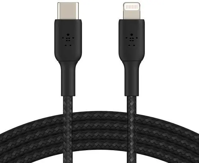 Main image of Belkin BoostCharge Nylon Braided USB C to Lightning Cable 6.6ft/2M - MFi Certified 18W Power Delivery iPhone Charger Cord - Apple Charger USB C Cable - Fast Charging for iPhone 14, iPhone 13 - Black
