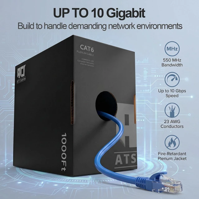 Alt view image 2 of 7 - ATS Cables | CAT6 Plenum (CMP) Cable 1000FT | DSX-8000 Certified, Network Analyzer Test Passed | 23AWG 4Pair, Solid 550MHz Ethernet Cable 10Gigabit UTP, Available in 9 Colors (Blue)