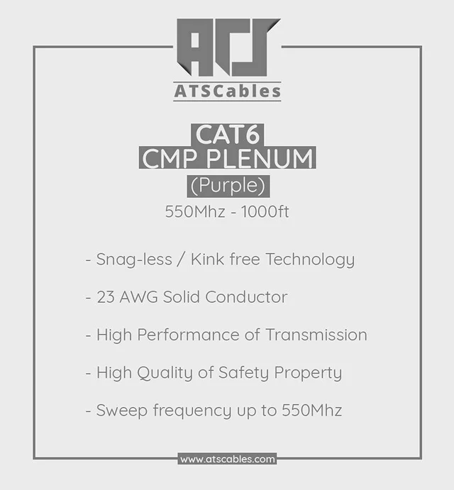 Alt view image 7 of 7 - ATS Cables | CAT6 Plenum (CMP) Cable 1000FT | DSX-8000 Certified, Network Analyzer Test Passed | 23AWG 4Pair, Solid 550MHz Ethernet Cable 10Gigabit UTP, Available in 9 Colors (Purple, 1000ft)