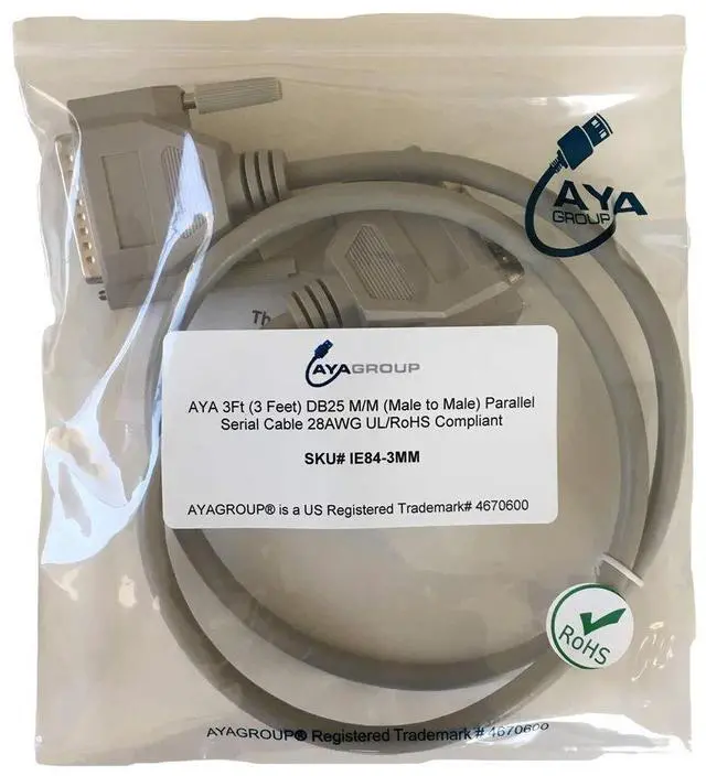 Main image of AYA 3Ft (3 Feet) DB25 M/M (Male to Male) Parallel Serial Cable UL Certified
