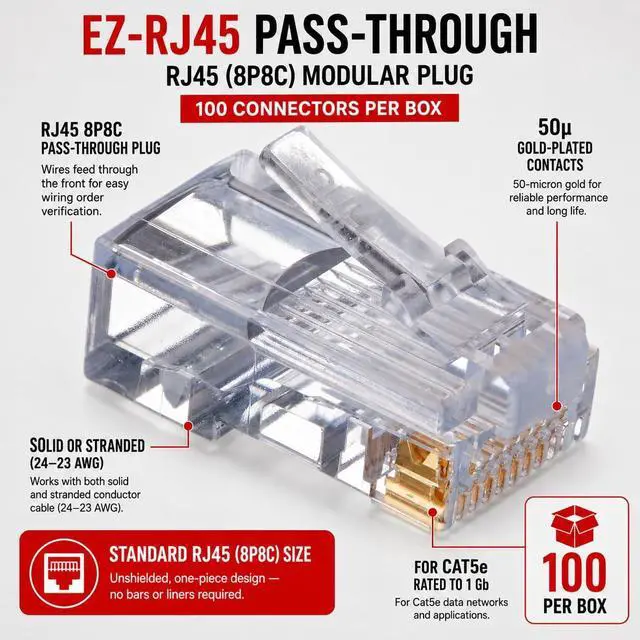 Alt view image 3 of 6 - Platinum Tools 100003B EZ-RJ45 Cat5E Connector, 100-Pack
