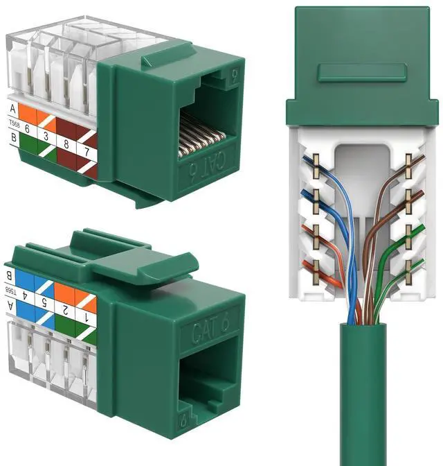 Main image of cctv_4less Cat6 RJ45 Keystone Jack Punch-Down Network 45 Degree Green Pack of 50