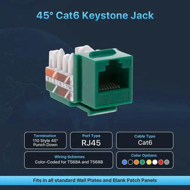 Alt view image 2 of 7 - cctv_4less Cat6 RJ45 Keystone Jack Punch-Down Network 45 Degree Green Pack of 50