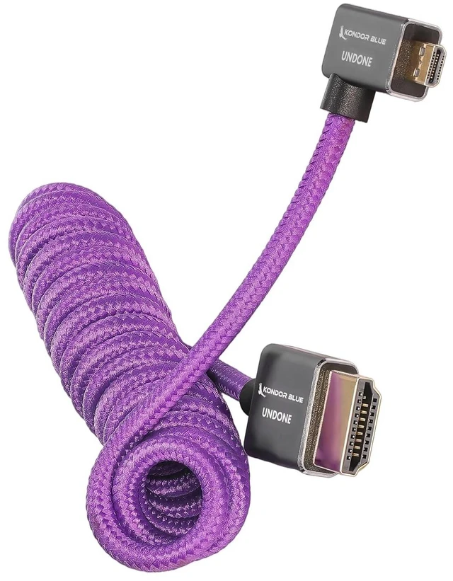 Alt view image 3 of 4 - KONDOR BLUE x Gerald Undone | Micro HDMI to HDMI Cable 12"-24" Braided Coiled (Right Angle) | 4K 60Hz, 18Gbps, HDR, 3D Video & Nylon Braided with Reinforced connectors | Purple