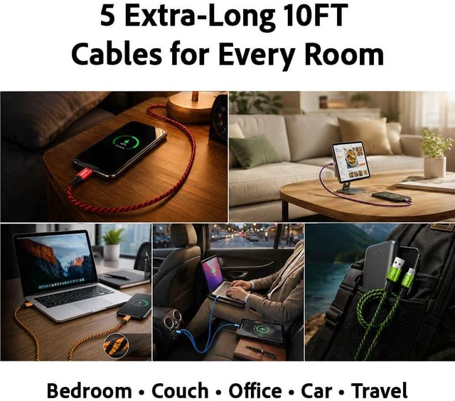 Alt view image 2 of 6 - igrass 5-Pack 60W USB-A to USB-C Cable 10ft