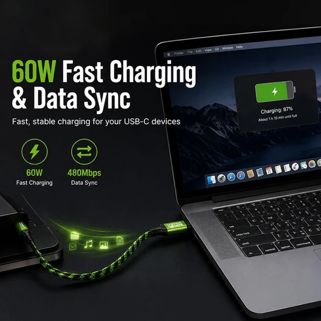 Alt view image 3 of 6 - igrass 5-Pack 60W USB-A to USB-C Cable 10ft