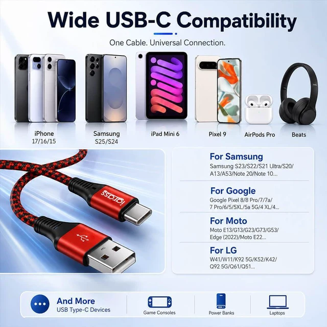 Alt view image 6 of 6 - igrass 5-Pack 60W USB-A to USB-C Cable 10ft