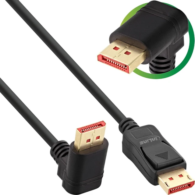 Main image of InLine® DisplayPort 1.4 Cable, 8K4K, Upward Angled, Black/Gold, 1 m