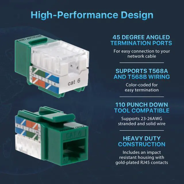 Alt view image 4 of 7 - cctv_4less Cat6 RJ45 Keystone Jack Punch-Down Network 45 Degree Green Pack of 50