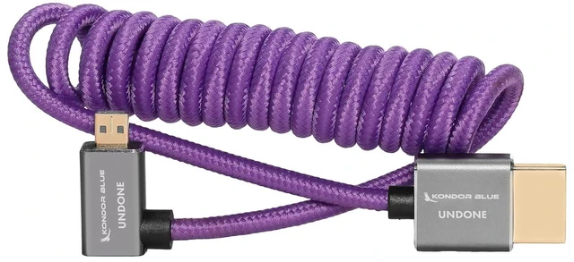 Alt view image 4 of 4 - KONDOR BLUE x Gerald Undone | Micro HDMI to HDMI Cable 12"-24" Braided Coiled (Right Angle) | 4K 60Hz, 18Gbps, HDR, 3D Video & Nylon Braided with Reinforced connectors | Purple