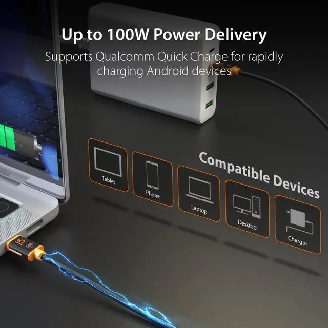 Alt view image 2 of 7 - j5create USB C to USB C 100W Fast Charging Cable 9.8ft / 3m, Double Braided, Built-in E-Marker Chip, for Samsung Galaxy, iPad Pro, iPad mini, Tablet, Laptop, Chromebook, MacBook Pro 2020 (JUCX25L30)