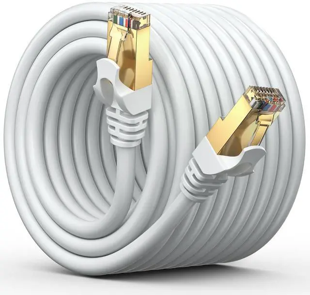 Main image of Maximm Cat7 Ethernet Cable, 75 Feet, White - RJ45 Gold-plated Connectors 600 MHz, 10 Gbps. for Fast Speed & Performance. For Computers to Network Components