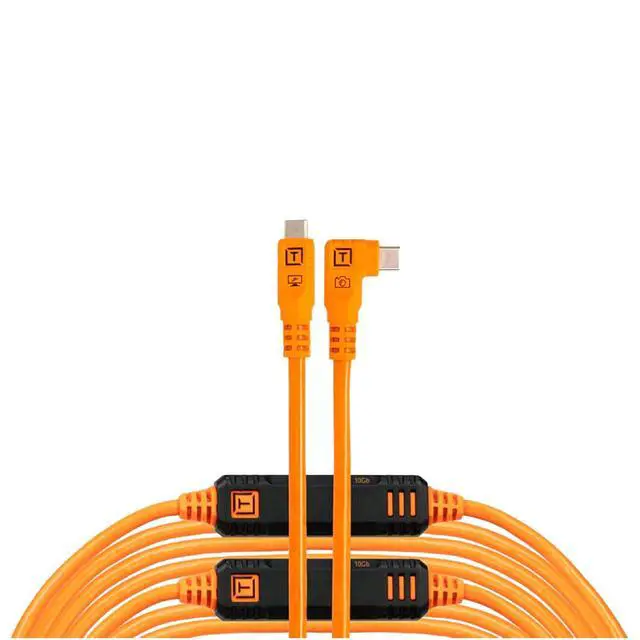 Main image of Tether Tools TetherPro USB-C to USB-C, 31' (9.4m), Straight to Right Angle Cable with Dual in-line TetherBoosts, & Exclusive Data Transfer - Orange