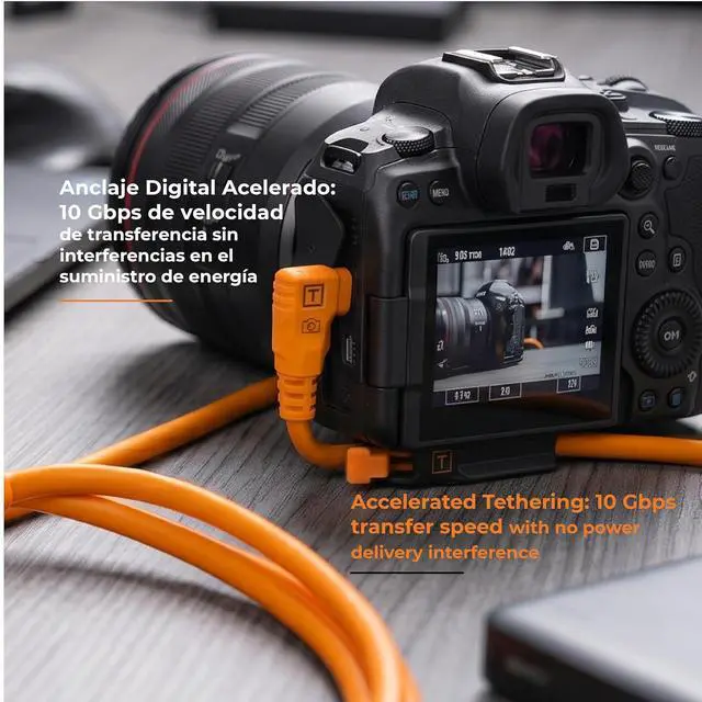 Alt view image 5 of 7 - Tether Tools TetherPro USB-C to USB-C, 31' (9.4m), Straight to Right Angle Cable with Dual in-line TetherBoosts, & Exclusive Data Transfer - Orange