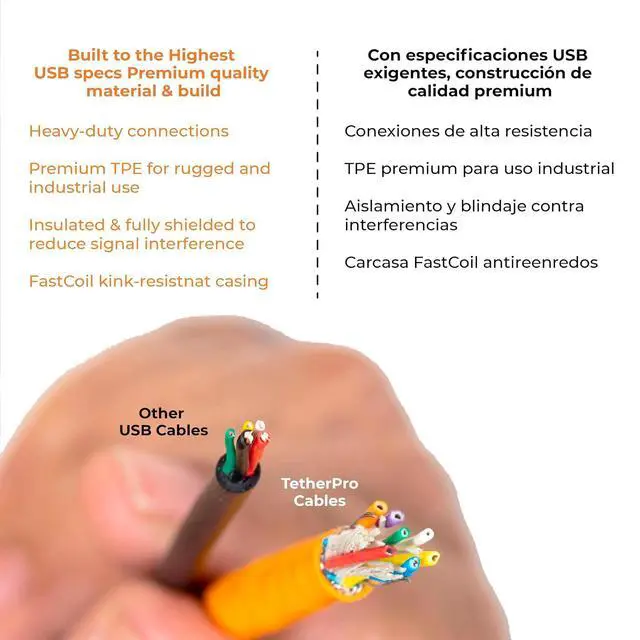 Alt view image 6 of 7 - Tether Tools TetherPro USB-C to USB-C, 31' (9.4m), Straight to Right Angle Cable with Dual in-line TetherBoosts, & Exclusive Data Transfer - Orange