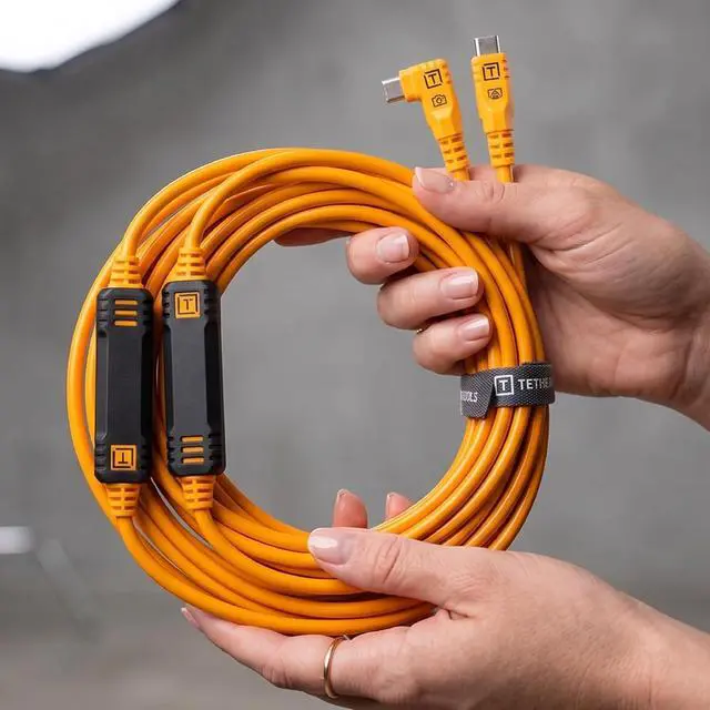 Alt view image 7 of 7 - Tether Tools TetherPro USB-C to USB-C, 31' (9.4m), Straight to Right Angle Cable with Dual in-line TetherBoosts, & Exclusive Data Transfer - Orange
