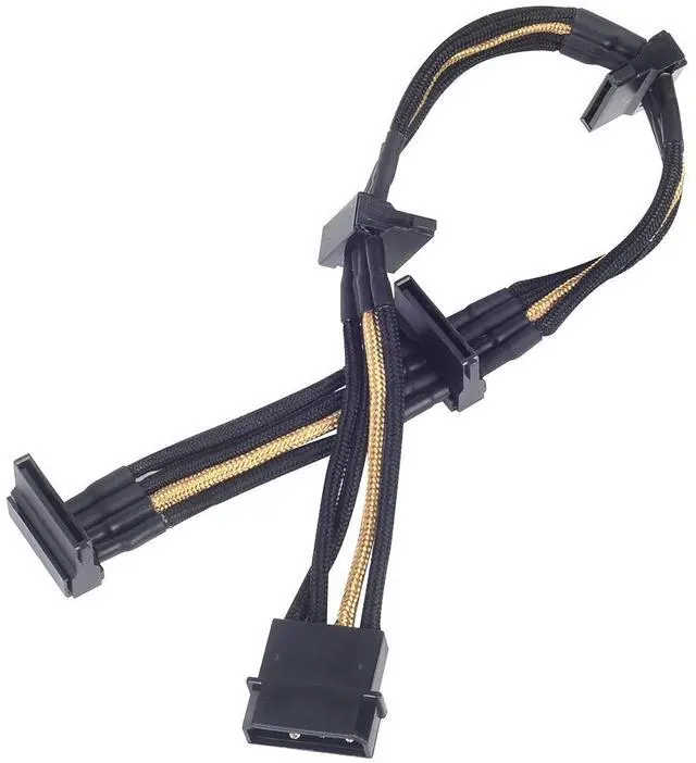 Main image of Silverstone SST-PP07-BTSBG - 30cm Molex to 4X SATA Sleeved Extention Cable, Black Gold