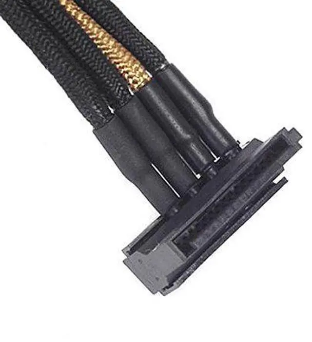 Alt view image 7 of 7 - Silverstone SST-PP07-BTSBG - 30cm Molex to 4X SATA Sleeved Extention Cable, Black Gold