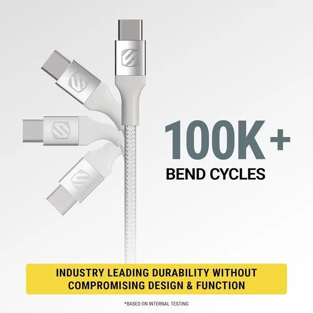 Alt view image 5 of 7 - Scosche Ci4B8SR-SP Strikeline MFi Certified Premium Charge & Sync Braided Cable for Lightning and USB-C Devices 8-ft. Silver