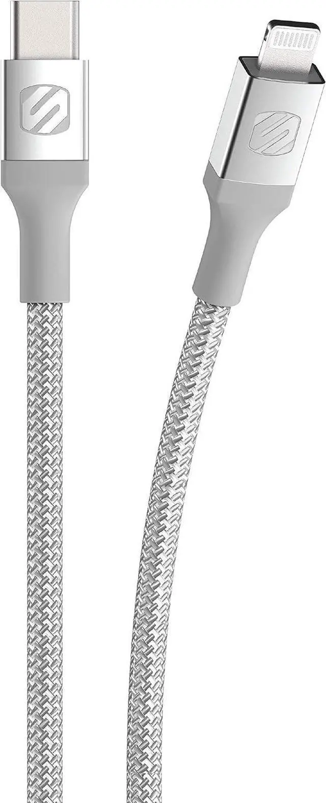 Alt view image 6 of 7 - Scosche Ci4B8SR-SP Strikeline MFi Certified Premium Charge & Sync Braided Cable for Lightning and USB-C Devices 8-ft. Silver