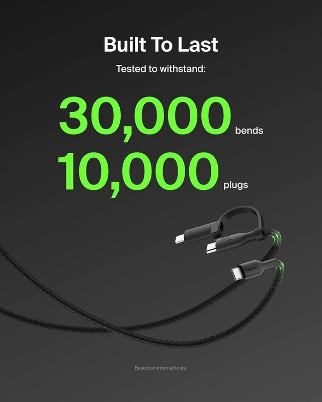 Alt view image 3 of 7 - Belkin 2-in-1 Charging Cable with USB-C & Lightning Connector - Braided Fast-Charging Cable, USB-C to USB-C & Lightning Charger Cord, Multi-Charging Combo for Apple iPhone, iPad, Samsung, More - Black