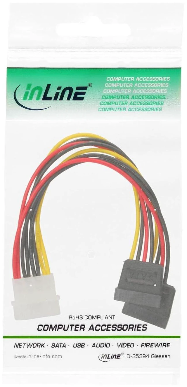 Alt view image 2 of 6 - InLine Power Y-Cable Internal, 1x 13.34 cm (5.25 Inches) to 2X 15-Pin SATA, 0.2 m