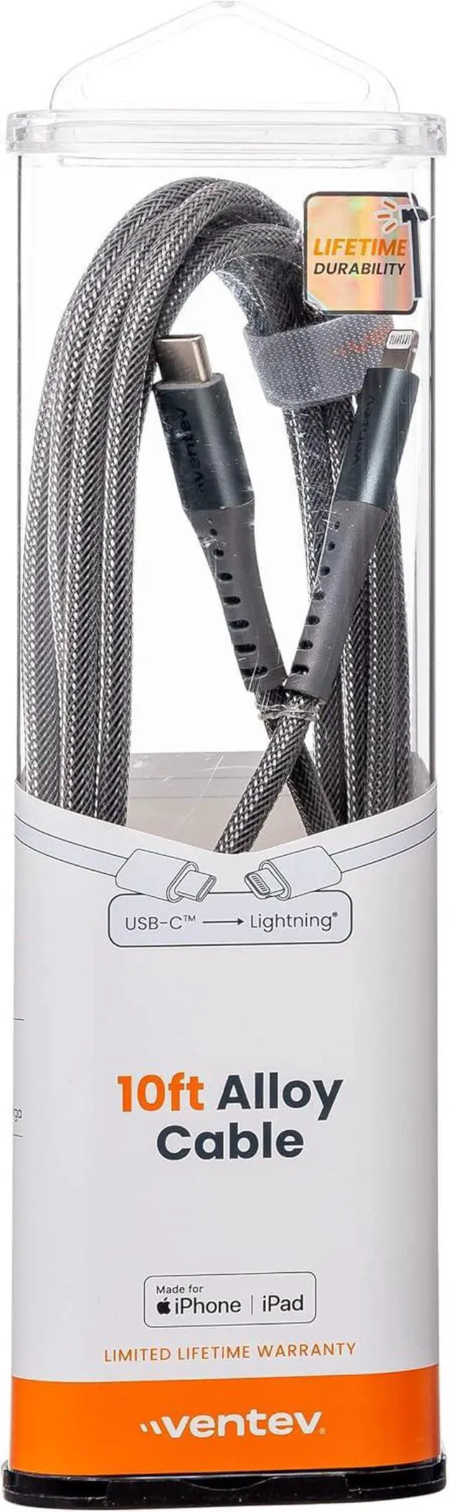 Alt view image 7 of 7 - Ventev ChargeSync Alloy USB-C to Lightning Cable 10ft Steel
