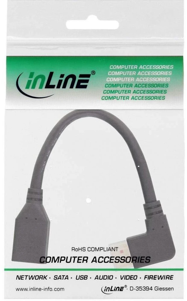 Alt view image 2 of 3 - InLine® DisplayPort 1.4 Adapter Cable ST/BU 8K4K Right Angled Black/Gold 0.15m