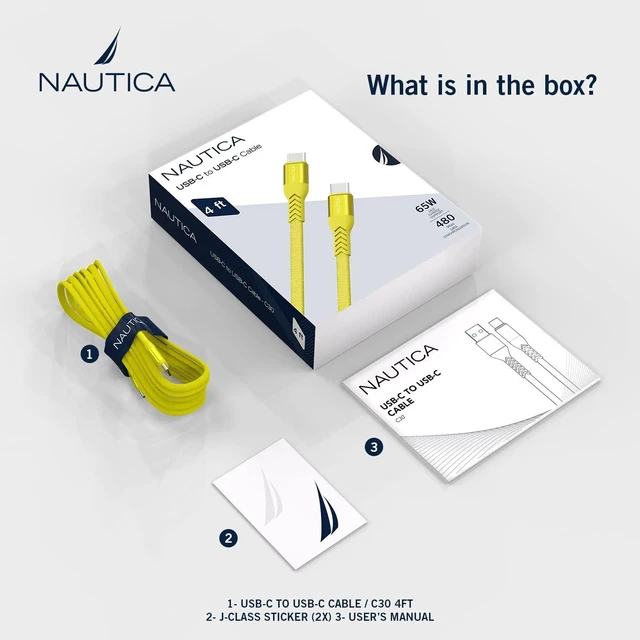 Alt view image 7 of 7 - Nautica C30 Type-C to Type-C 65W Fast Charge and Data Cable 1.2M Yellow