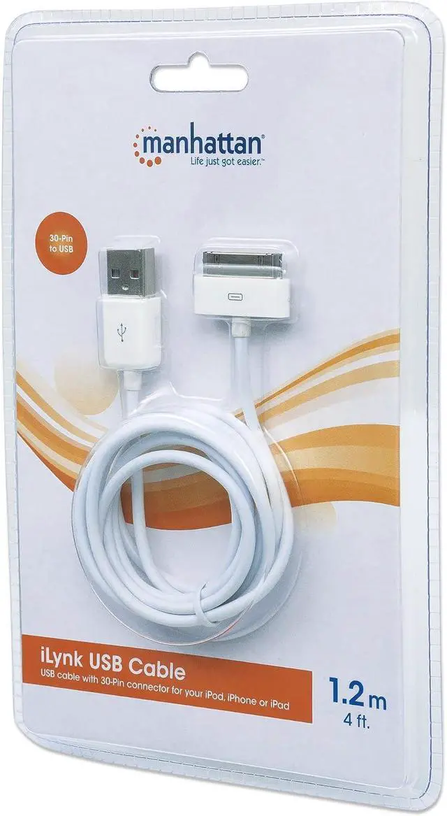 Alt view image 6 of 7 - Manhattan 391856 A Male/30-Pin Male, 1.2m iLynk USB Cable, 4-Foot (White)