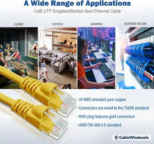 Alt view image 6 of 7 - CableWholesale 25-Feet CAT6, UTP, with Molded Boot, 500MHz, Yellow (10X8-08125)