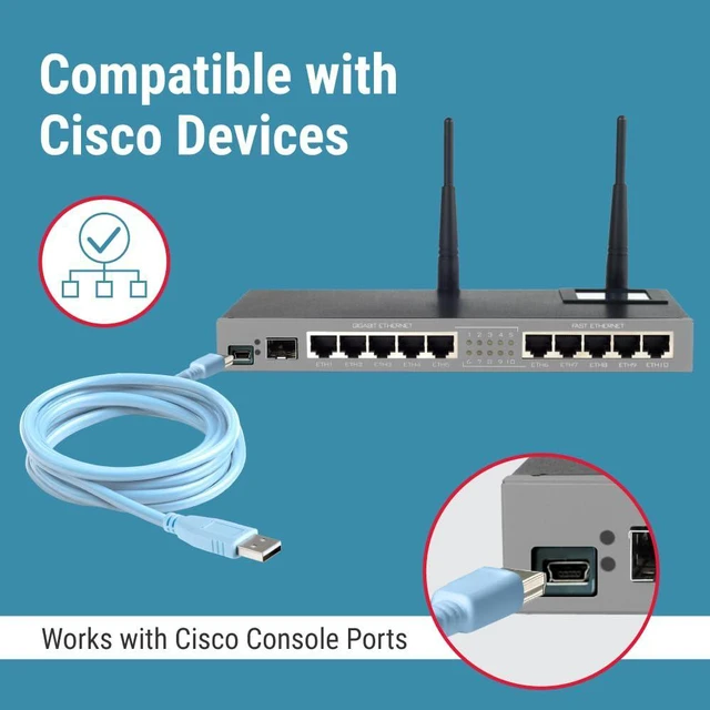 Alt view image 5 of 7 - Cisco Blue USB Console Cable, 6', CAB-CONSOLE-USB - Lifetime Warranty