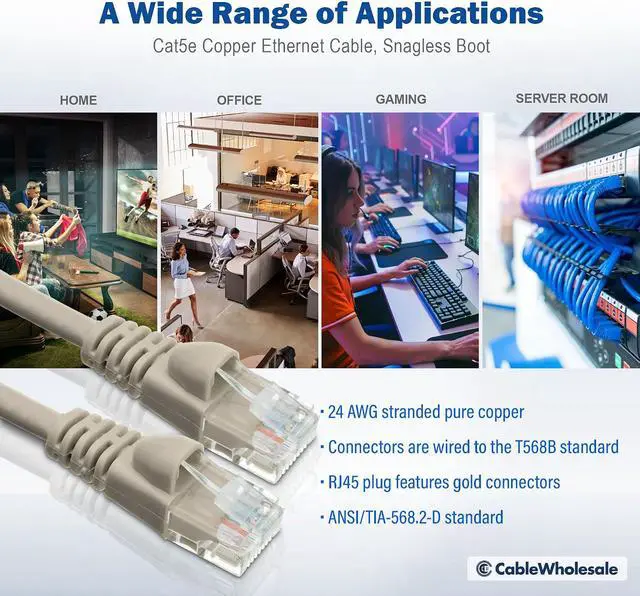 Alt view image 6 of 7 - CableWholesale 75-Feet 350MHz CAT5E, UTP with Molded Boot Cable, Gray (10X6-02175)