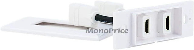 Alt view image 2 of 4 - Monoprice 107332 Two Piece Inset Wall Plate with 4-Inch Built-In Flexible High Speed HDMI Cable with Ethernet, Dual-Port