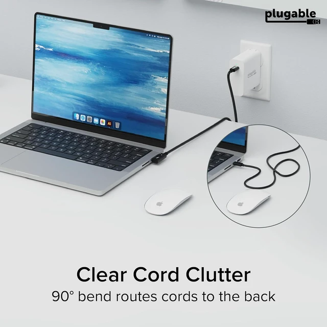 Alt view image 3 of 7 - Plugable Thunderbolt 4 Cable Right Angle 40Gbps with 240W EPR Charging, 8K Display, Intel Certified 2.6 Feet (80CM) Compatible with USB4, Thunderbolt 3, USB C, iPad, MacBook, Windows (TBT4-240W-80CMR)