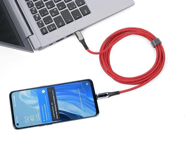 Alt view image 3 of 7 - TROIKA Charging Cable High-Speed USB-C 100W PD Power Delivery to USB-C - SPEEDY XL - with Data Transfer Function - with Digital Display of Charging Power - Metal, Polyester - Gunmetal, Red