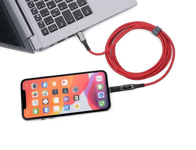 Alt view image 4 of 7 - TROIKA Charging Cable High-Speed USB-C 100W PD Power Delivery to USB-C - SPEEDY XL - with Data Transfer Function - with Digital Display of Charging Power - Metal, Polyester - Gunmetal, Red