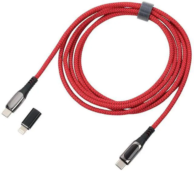Main image of TROIKA Charging Cable High-Speed USB-C 100W PD Power Delivery to USB-C - SPEEDY XL - with Data Transfer Function - with Digital Display of Charging Power - Metal, Polyester - Gunmetal, Red